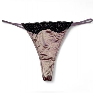 NEW Satin Silk & Lace Mauve Grey/Purple Thong